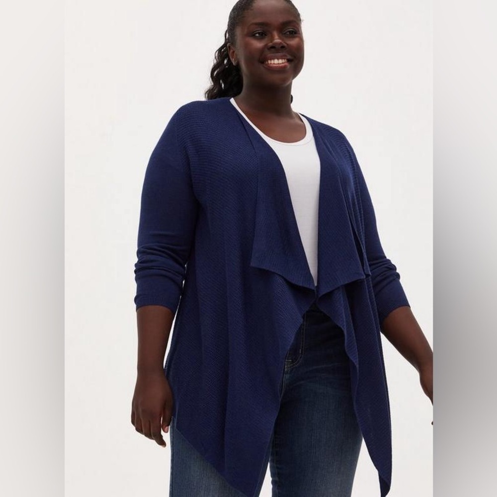 Torrid Blue Waffle Knit Drape Front Peplum Cardigan - Size 0 (L/12)